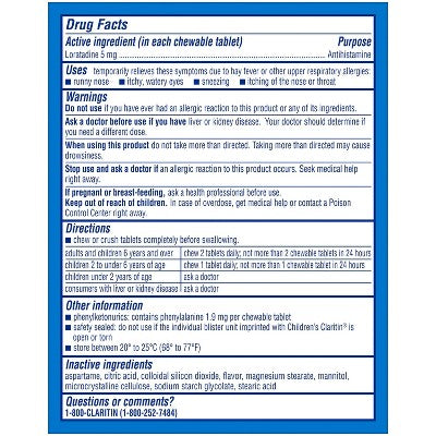 Claritin Children's 24-Hour Allergy Relief Chewables, Non-Drowsy, 5mg Loratadine, Bubblegum, Ages 2+ - 30ct