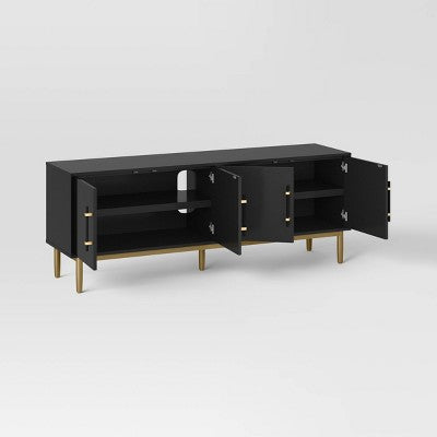 Ellery Luxe TV Stand for TVs up to 60" Black - Threshold: Gold-Finish Legs, Wood Frame, Storage (LOCAL PICKUP ONLY)