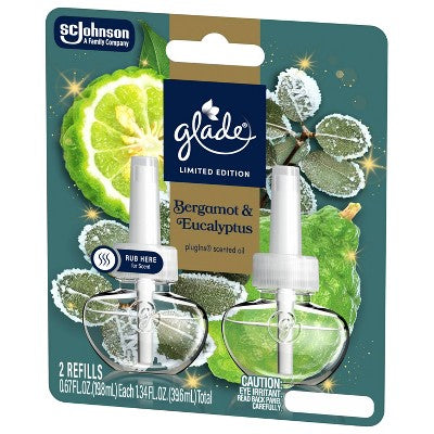 Glade Air Freshener Plug Ins Scented Oil Diffuser Refills - Bergamot & Eucalyptus - 1.34 fl oz/2pk