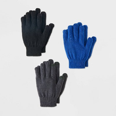 Kids' 3pk Knit Gloves - Cat & Jack Black/Blue/Gray One Size Fits All