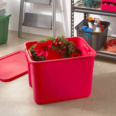 20gal Latching Christmas Storage Tote with Lid Red - Brightroom (LOCAL PICKUP ONLY)