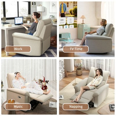 Wall Hugger Recliner Power Recliner Chair Nursery Single Sofa Accent Chair Leisure Lounge Chair, Beige Grey - ModernLuxe (LOCAL PICKUP ONLY)