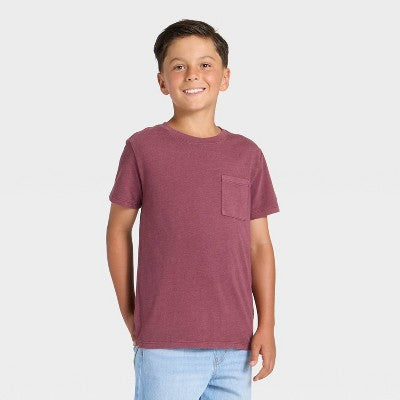 Boys' Short Sleeve Washed Pocket T-Shirt - Cat & Jack Berry Red S