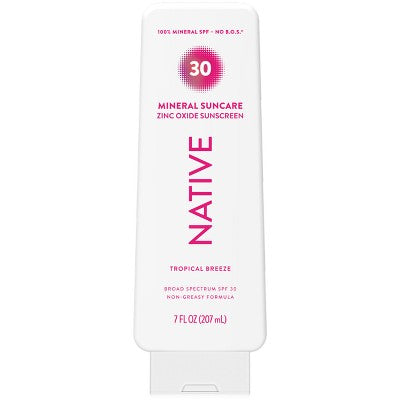 Native Mineral Sunscreen with Zinc Oxide - Tropical Breeze - SPF 30 - 7oz: Whole Body, Moisturizing, Vegan