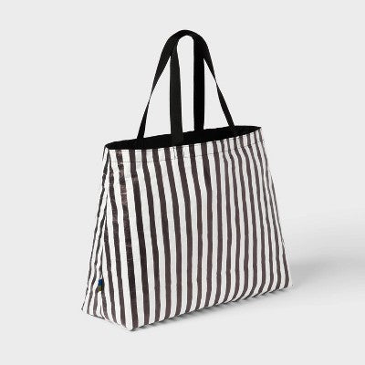 Water Resistant Reversible Tote Bag - Open Story Black/White Stripe: Softside Non-Woven
