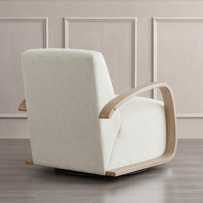 Spruce&Spring Swivel Accent Chair with U-Shaped Wood Arm, Single, Linen&Grey Wood (LOCAL PICKUP ONLY)