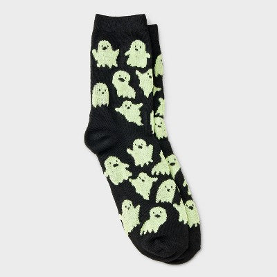Women's Glow-in-the-Dark Ghosts Halloween Crew Socks - Hyde and EEK! Boutique Black 4 - 10