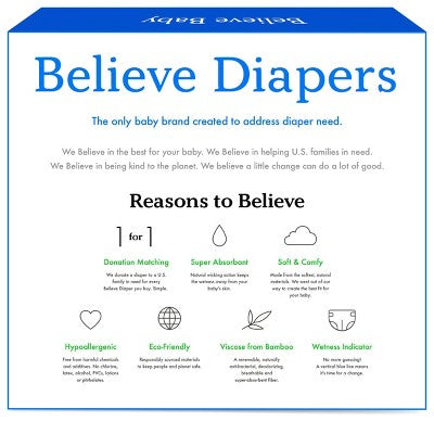 Believe BabyPremium Soft Hypoallergenic Disposable Diapers - Size 4 - 44ct