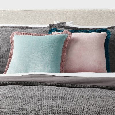Velvet Contrast Fringe Dec Pillow Square Light Teal Blue/Pink - Threshold