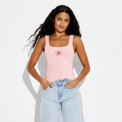 Women's Beaded Tank Top - Wild Fable Light Pink Floral M