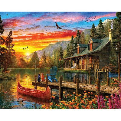 Springbok Cabin Evening Sunset Jigsaw Puzzle 1000pc: Nature Theme, Fine Motor Skills, Paperboard
