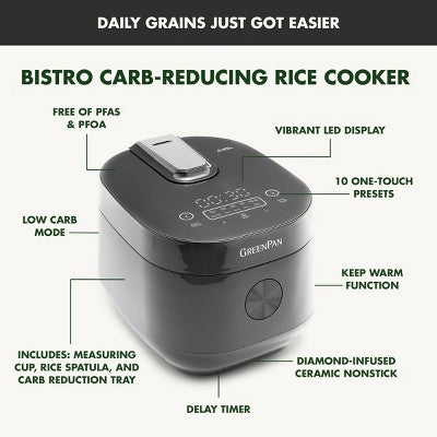GreenPan Bistro Carb Reducing Rice Cooker Graphite