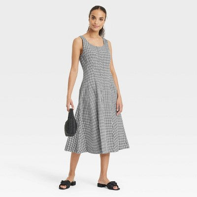 Women's Corset Midi A-Line Dress - A New Day Black Gingham 4