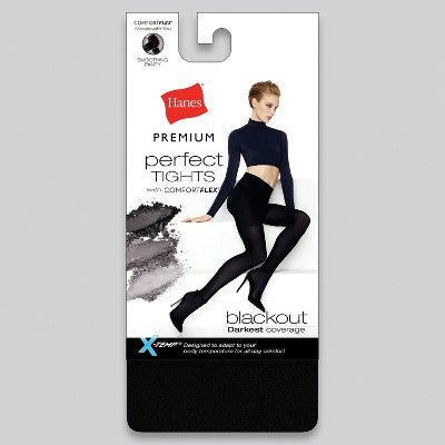 Hanes Premium Women's Blackout Tights - Black L: High Waisted Opaque Hosiery, Nylon Spandex Blend, Control Top, Knit Construction