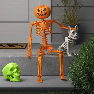 36" Poseable Pumpkin Head Skeleton Halloween Decorative Prop Orange - Hyde and EEK! Boutique