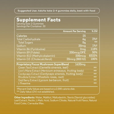 NOON WORLD Focus Daily Functional Mushroom Gummies - Fresh Peach - 60ct