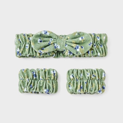 Hair Headwrap with Cuffs Set 3pc - Wild Fable Green Floral