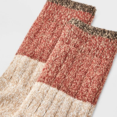 Women's Colorblock Ribbed Supersoft Crew Boot Socks - Universal Thread Rust/Burgundy 4-10