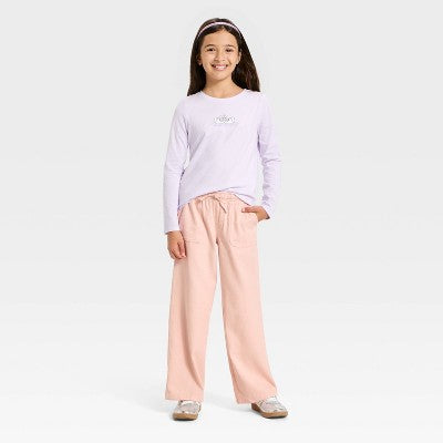 Girls' Woven Wide Leg Pull-On Pants - Cat & Jack Coral Pink XXL