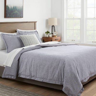King Cotton Linen Chambray Duvet Cover & Sham Set Navy - Threshold: Woven Midweight Fabric, Zipper Closure