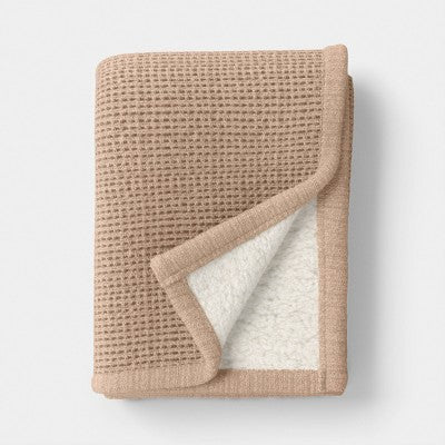Chenille Knit Throw Blanket with Faux Shearling Reverse Tan - Threshold
