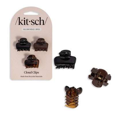Kitsch Small Cloud Claw Clips - Black - Chocolate - Tort 3pk: For All Hair Types, Recycled Material