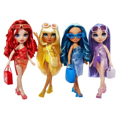 Rainbow High Swim & Style Ruby Red 11'' Doll with Shimmery Wrap to Style 10+ Ways, Removable Swimsuit, Sandals, Accessories