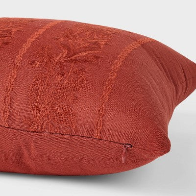 Tonal Embroidered Acorn Lumbar Throw Pillow Red - Threshold designed with Studio McGee: Cotton Fabric, Indoor Use, Hidden Zipper Closure