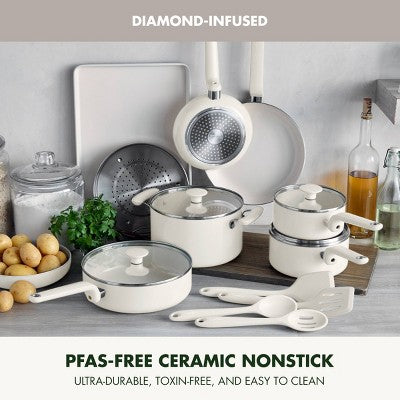GreenPan Rio Advanced 16pc Ceramic Nonstick Cookware Set Cream (LOCAL PICKUP ONLY)