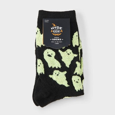 Women's Glow-in-the-Dark Ghosts Halloween Crew Socks - Hyde and EEK! Boutique Black 4 - 10