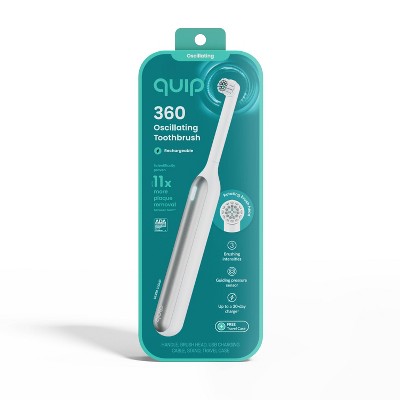 quip 360 Oscillating Rechargeable Electric Toothbrush + Travel Case - White/Silver