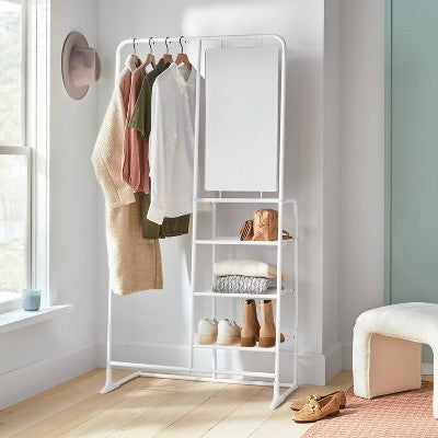 Metal Garment Rack with Mirror and Shelving White - Brightroom (LOCAL PICKUP ONLY)
