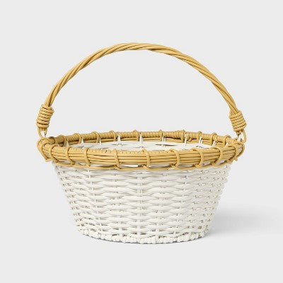 12" Easter Plastic Willow Basket White with Natural - Spritz