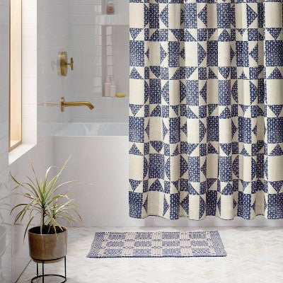 Americana Quilted Shower Curtain Blue - Threshold