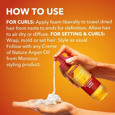 Creme of Nature Argan Oil Style and Shine Foaming Mousse - 7.0 fl oz: For Coily, Coarse, Curly Hair