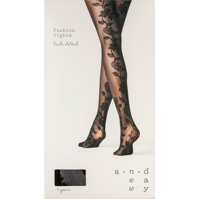 Women's Floral Back Tights - A New Day Black M/L
