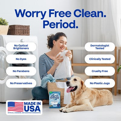 Earth Breeze Fresh Scent Laundry Detergent Sheets - 60 Loads: Hypoallergenic, Vegan, Concentrated, High Efficiency