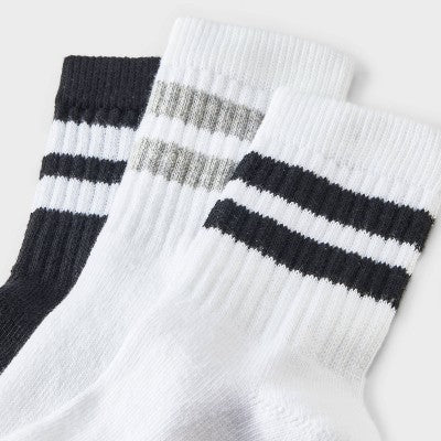 Boys' 10pk Varsity Striped Crew Socks - Cat & Jack Black/White S