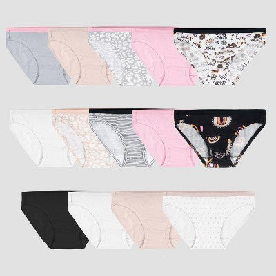 Fruit of the Loom Girls' 14pk Cotton Bikini Underwear - 14: Tagless, Moisture Wicking, Low Rise, Knit Fabric