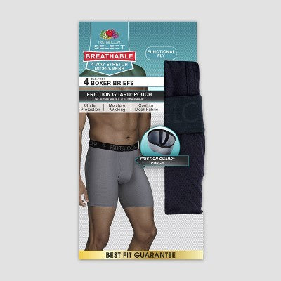 Fruit of the Loom Select Men's 4pk Breathable Friction Guard Pouch Boxer Briefs - Black S