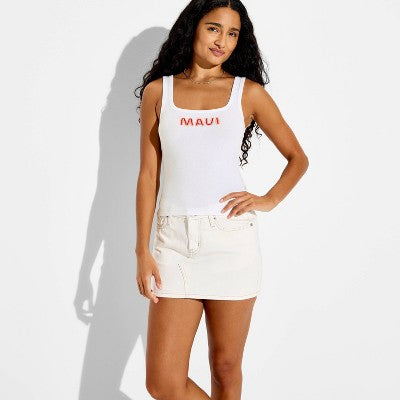 Women's Beaded Tank Top - Wild Fable White Maui L