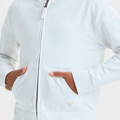 Girls' Hearts French Terry Zip-Up Hoodie - Cat & Jack Cream M
