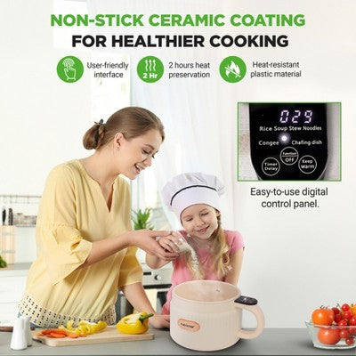 NutriChef 1.6L Multi-Functional Portable Electric Rice Cooker - White, with Ceramic Coating (LOCAL PICKUP ONLY)