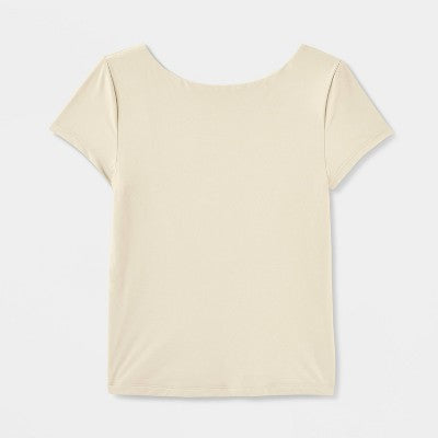 Women's Short Sleeve Boatneck Synthetic T-Shirt -Khaki XL