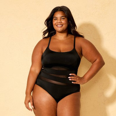 Women's Mesh Scoop Neck Medium Coverage One Piece Swimsuit 16