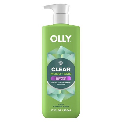 OLLY Clear Mood and Skin Vitamin-Infused Body Wash - Crisp Vetiver Pear - 17 fl oz: Paraben-Free, Sulfate-Free, Gel Form, Whole Body Use