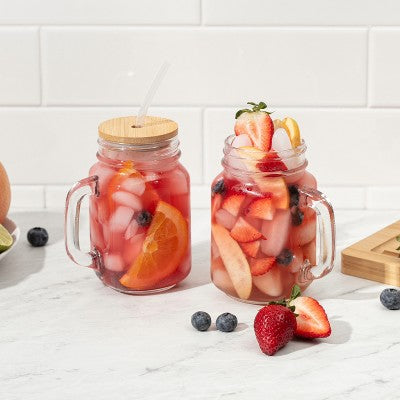 4PC Glass Jars with Bamboo Lids and Straw, 16oz Mason Jar Drinking Glasses – Reusable Tumbler Set for Cold Beverages