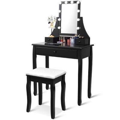 Costway Vanity Table 10 Dimmable Bulbs Makeup Dressing Desk Black (LOCAL PICKUP ONLY)