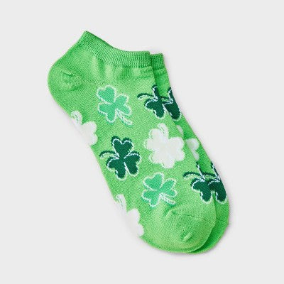 Women's Shamrock St. Patrick's Day Low Cut Socks - Green 4-10: Recycled Polyester Knit, Banded Cuff