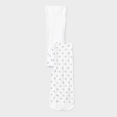 Girls' 'Flower' Nylon Tights - Cat & Jack White/Silver S
